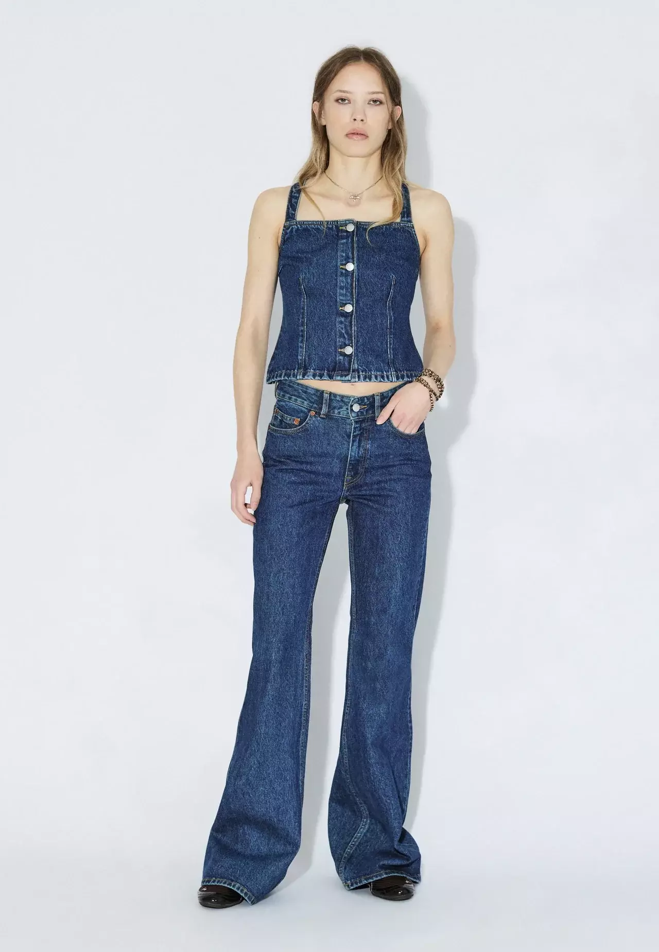 Dr. Denim Niamh Top Stream Dark Retro Vintage Denim Damen blau